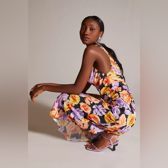 Anthropologie Geisha Designs Floral Asymmetrical Hem Midi Dress - Picture 9 of 17